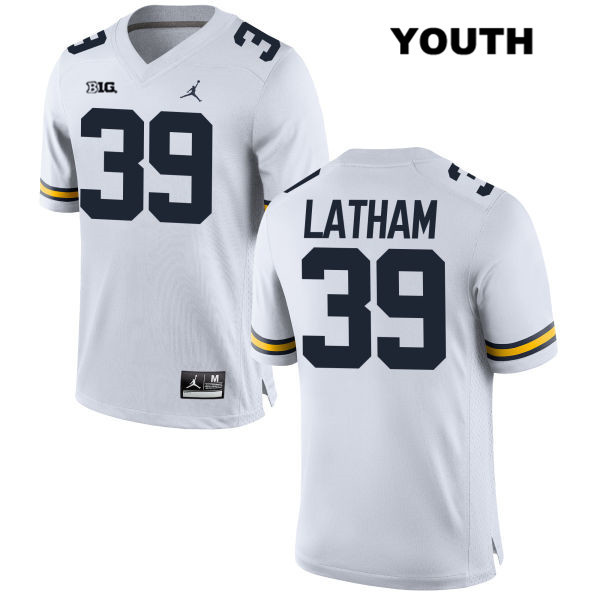 Youth NCAA Michigan Wolverines Evan Latham #39 White Jordan Brand Authentic Stitched Football College Jersey UD25W01FS